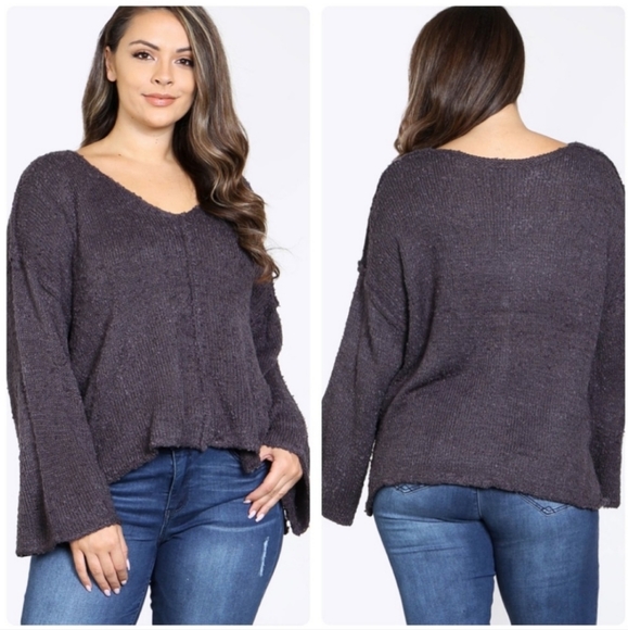 NIGHT FALL Plus Size Charcoal Vneck - Picture 4 of 5